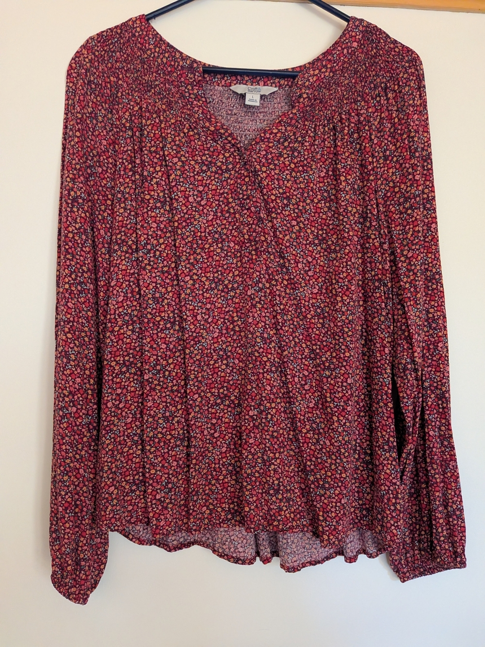 croft & barrow red floral long-sleeve scoop-neck blouse